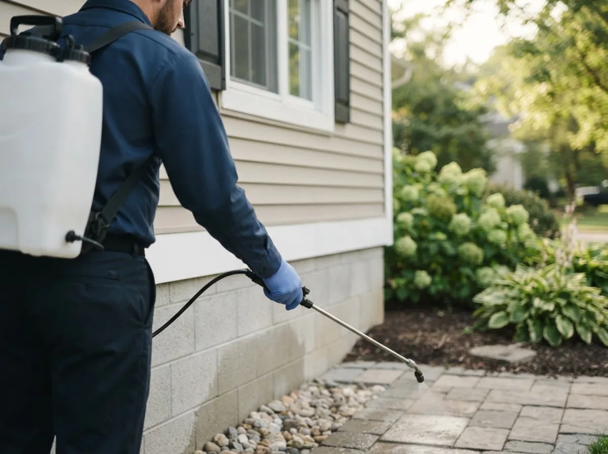 Pest control technician inspecting a home in Spencerville, MD